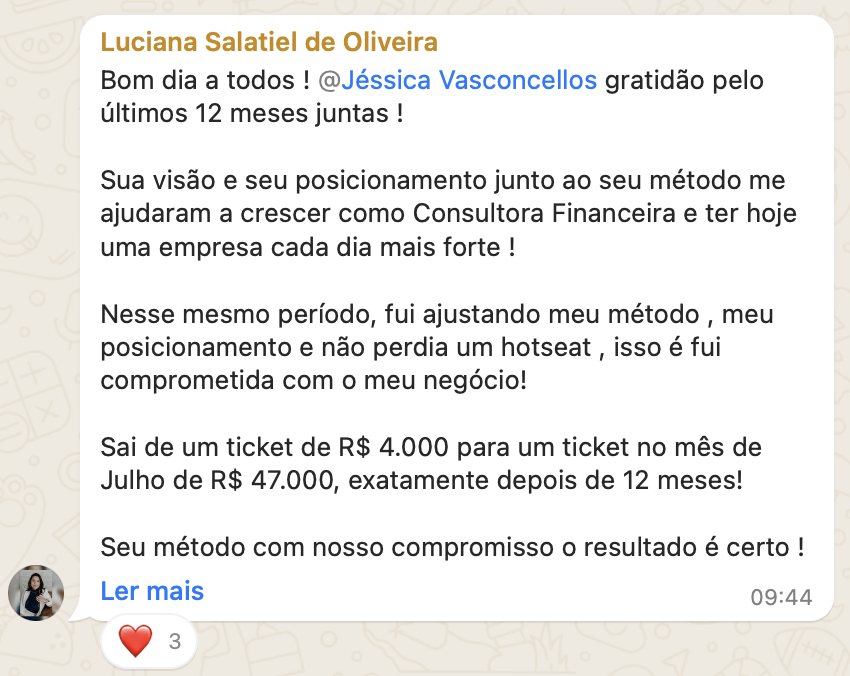 Depoimento real de uma consultora formada pela JV