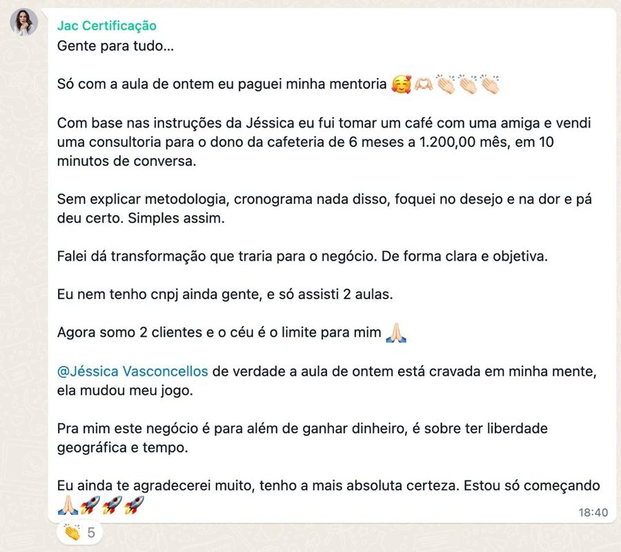 Depoimento real de uma consultora formada pela JV