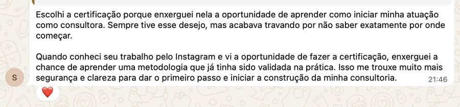Depoimento real de uma consultora formada pela JV